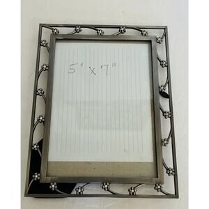 Elsal Brushed Nickel Rhinestone Floral Vines 5 X 7 Heavy Solid Frame